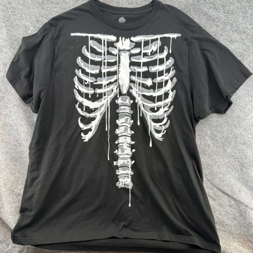 Celebrate Halloween Skeleton TShirt Mens 2XL Black Dripping Rib Cage Graphic Tee